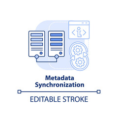 Metadata synchronization light blue concept icon. Directory service abstract idea thin line illustration. Sync elements. Isolated outline drawing. Editable stroke. Arial, Myriad Pro-Bold fonts used