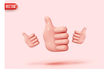 Wall Mural - Set of Hand like. Icon human hand in cartoon style thumb up, good sign. Realistic 3d design. vector illustration