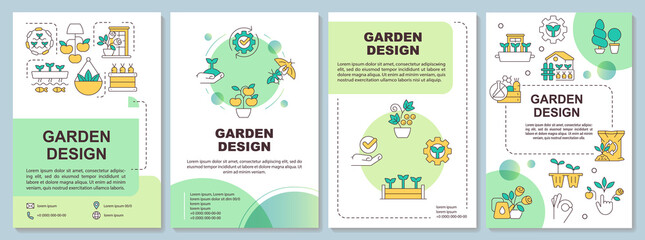 Wall Mural - garden design and landscaping green brochure template. leaflet design with linear icons. editable 4 