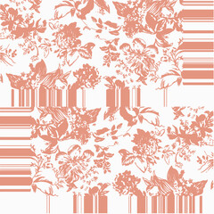 Wall Mural - art vintage  cell texture stripe effect watercolor monochrome floral seamless pattern with old gold and  poppies, peonies, roses, leaves and grasses digital print pattern 