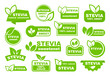 © TMvectorart - Stevia label set. Stevia sweetener. Sugar substitute. 100% natural stevia. Eco, organic and bio icon. Vector illustration.
