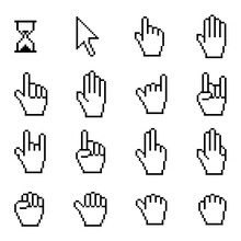 Cursor, Cursor Hand Pointer And Sand Clock Pixel Icon Set . Vector Illustration