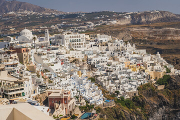 View of the cyclades in Fira town, Santorini, Greece on a beautiful sunny day.
