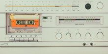 Retro Styled Image Of A Vintage Silver Audio System With Cassette Player, Radio And Amplifier