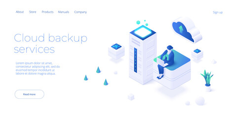 Wall Mural - cloud storage download isometric vector illustration. digital service or app with data transfering. 