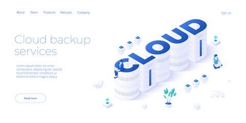 Wall Mural - cloud storage download isometric vector illustration. digital service or app with data transfering. 