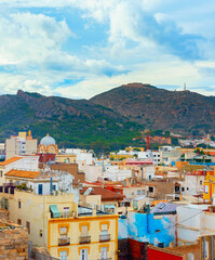 Sticker - Cityscape mountains houses Cartagena Spain