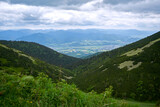 Fototapeta  - Natural landscape in the foothills of the High Tatras in the north of Slovakia in early summer with wide valleys and green meadows.