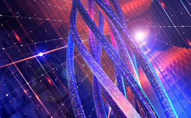 Fototapete - Ultraviolet, neon and speed. Cyber network of information streams. High speed internet 3D illustration