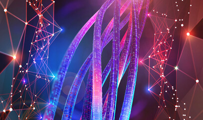 Fototapete - Ultraviolet, neon and speed. Cyber network of information streams. High speed internet 3D illustration