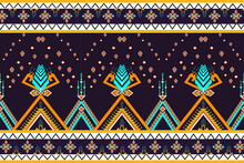 
The Pattern Is A Triangle Framed In Blue And Orange, Yellow, Beautifully Woven Together. Decorate With A Bouquet Of Flowers On A Purple Background For Home Decoration, Wallpaper.
