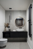Fototapeta Boho - Spacious bathroom with decorative concrete style tiles
