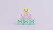 Cube stacking with positive and negative emotion, Smile face icon on purple background, World mental health day, Feedback rating, Positive customer review, 3D rendering concept