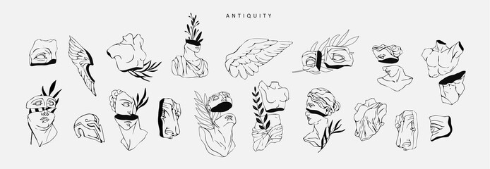 Wall Mural - vector set of logo with antique sculptures. vector illustration with classical sculpture for card po