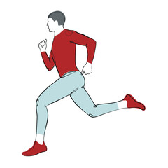 Poster - Running man athlete line art on white isolated background. Vector illustration