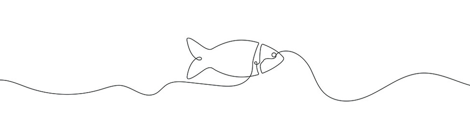 Wall Mural - fish line background. one continuous line drawing of fish. vector illustration. fish symbol