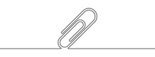 Linear Background Of Paper Clip. One Continuous Line Drawing Of A Paper Clip. Vector Illustration. Paper Clip Icon Isolated