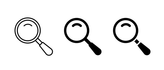 Magnifying glass icon set. Vector clipart isolated on white background.