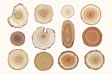 Tree rings vector illustrations set