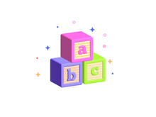 Abc Kids Cubes 3d Vector Editable Illustration. Colorful Alphabet Wooden Blocks Children Education Concept. Preschool And Baby Development.