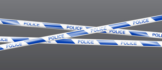 Wall Mural - realistic crossing caution police tape blue and white. warning signs for crime scene or construction