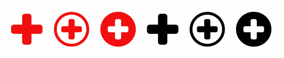 Wall Mural - red cross icon set. red cross mark. medicine health symbol. hospital collection of signs symbol. fir