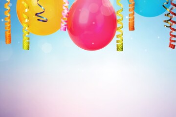 Poster - Birthday party decoration with balloons, steamers and confetti on a background