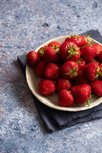 Plate With Fresh Strawberries On Napkin