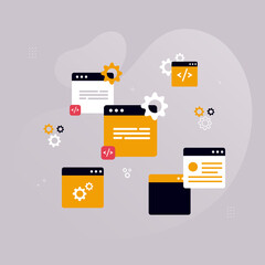 Wall Mural - simple multi-colored icons related to programming and communication on background, perfect for websi