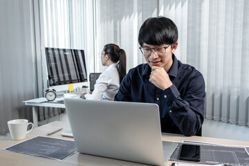 Wall Mural - team of two professional programmers working on website projects in software development on the desk