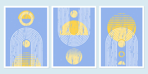 Wall Mural - abstract geometric art with arch and circles. modern boho background. line arc shapes, sun design. c