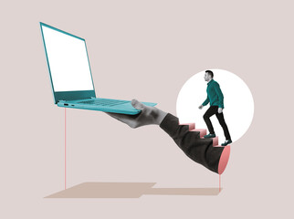 Climbing the career ladder. Digital technologies and education. Art collage.