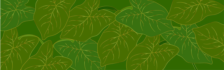 Wall Mural - Seamless floral pattern with tropical leaves. Line drawing. Hand-drawn illustration.
