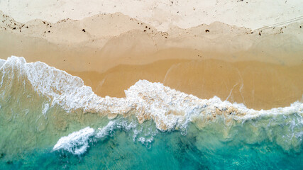 aerial view of the sandy beach and ocean in Zanzibar