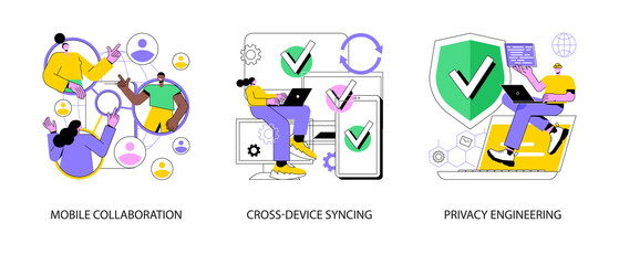 Wall Mural - networking app software abstract concept vector illustration set. mobile collaboration, cross-device