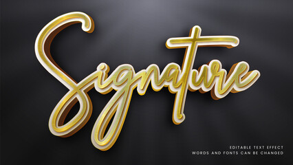Wall Mural - Elegant 3d gold signature text effect. Editable fancy font style perfect for logotype, title or heading text.