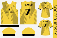 Soccer Jersey Design Template With Geometric Stiped Pattern And Mockup