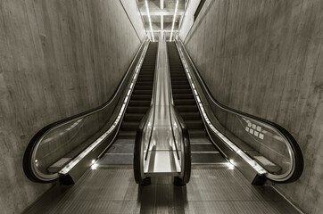 Aufkleber - Interior view of escalator. Building abstract background