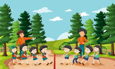 Wall Mural - Children playing tug of war game