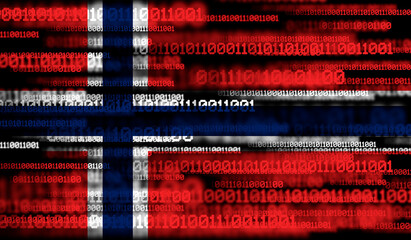 Flag of Norway on binary code. Modern technology concept.
