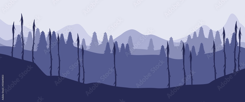 Pine forest landscape vector illustration can be used for background ...