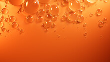 Orange And Yellow Background With Liquid Drops On Surface. Glossy Banner With Copy-Space.