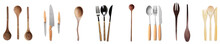 Set Of New Kitchen Utensils On White Background, Top View