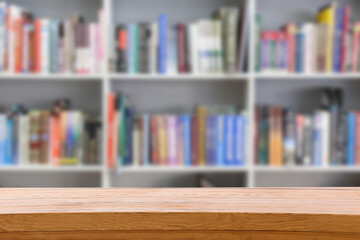 Canvas Print - Empty wooden table in modern library