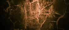 Dark Red Orange Yellow Wall Halloween Background Concept. Scary Background. Horror Concrete Cement Texture For Background.