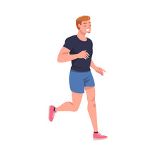 Man Character Running In Sportswear And Trainers Engaged In Sport Training And Workout Vector Illustration