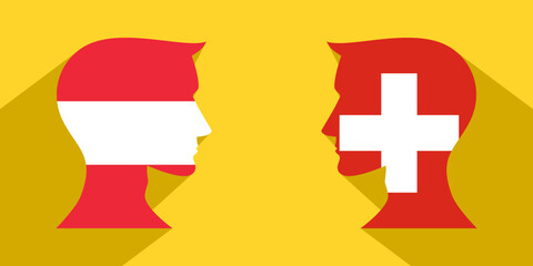 Wall Mural - face to face concept. austria vs swiss. vector illustration