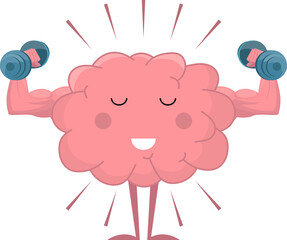 Cute brain training with dumbbell clipart illustration