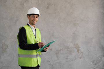 portrait of arabic man civil engineer with white safety hat, isolated