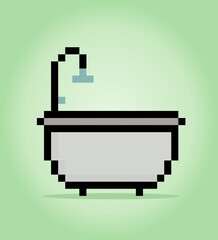 Wall Mural - Pixel Bathtub 8Bit. Interior game assets in vector illustrations.